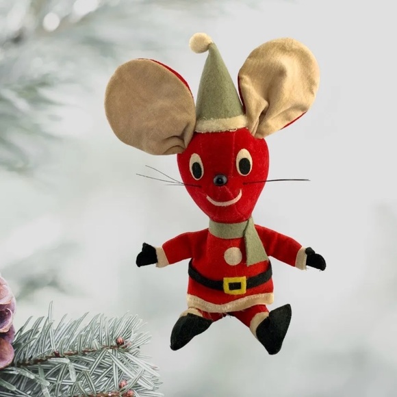 Dakin Dream Pets Christmas Mouse Santa Red Suit Green Hat Kitschy MCM VTG 1960s - Picture 9 of 9